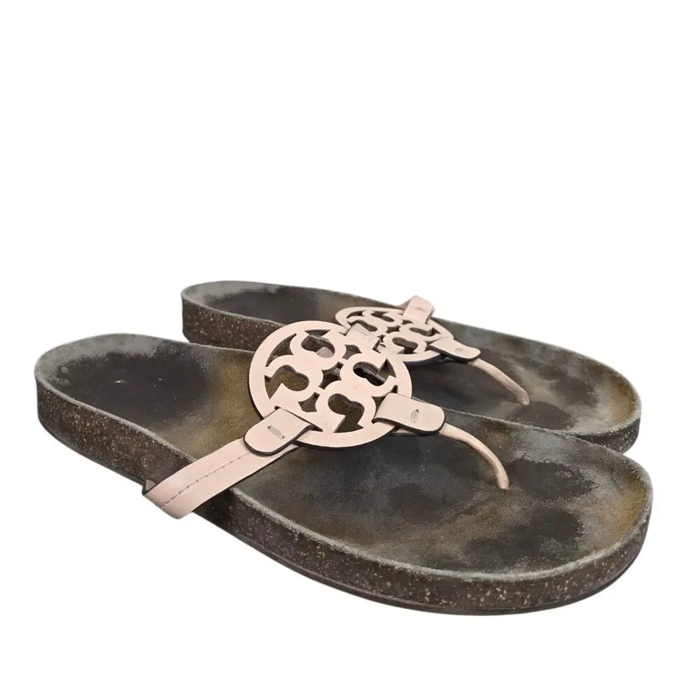 Tory Burch Miller Cloud Thong Sandals Sz 11 Peach Logo Resortwear Coastal